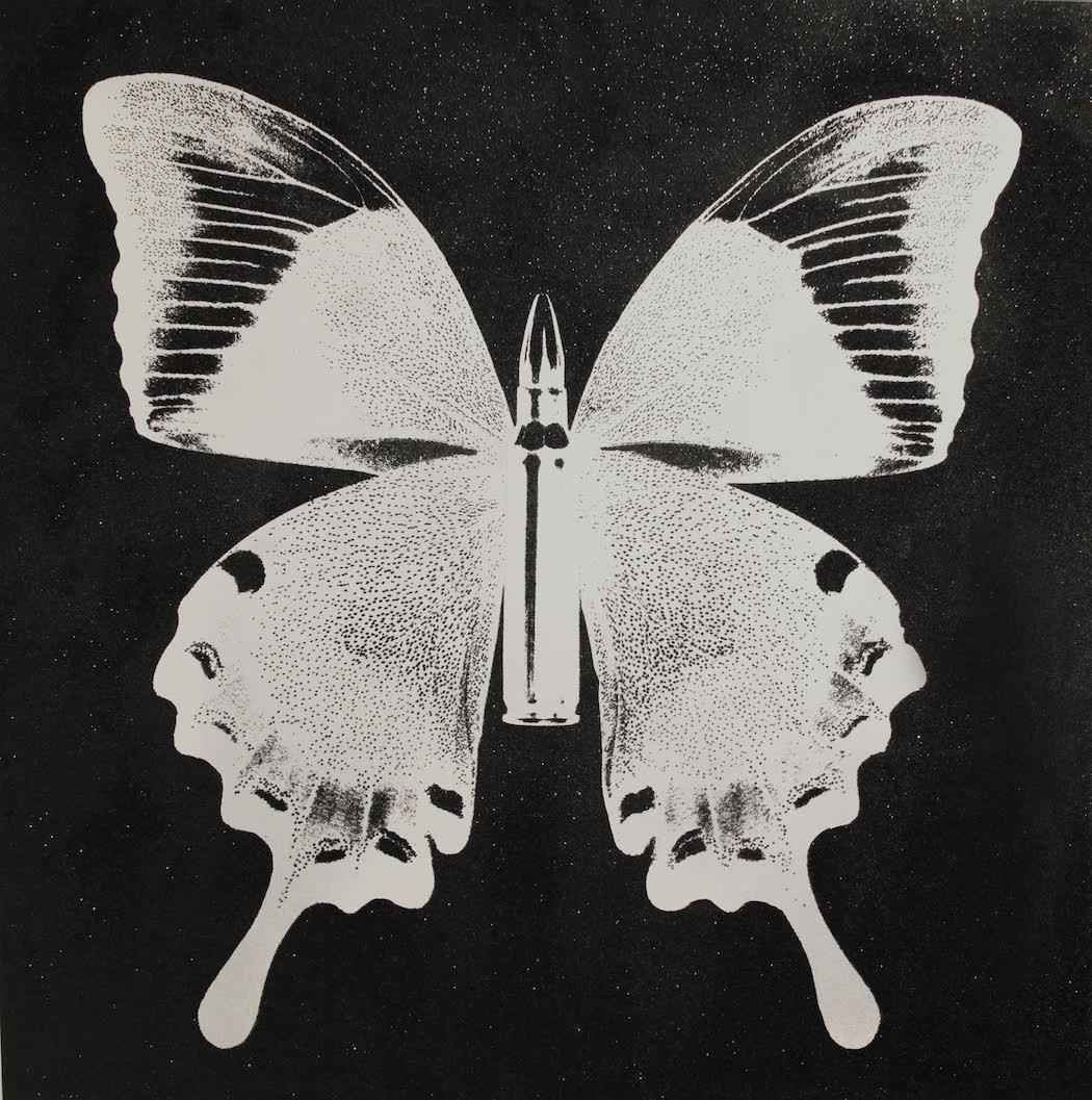  Vogelsang Gallery, Rubem Robierb, Pearl Butterfly on Black, Diamond Dust, Silkscreen, Hand Painting, 120 x 120 cm, 2015
